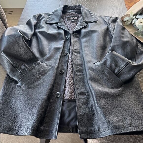 Wilson Black Genuine Leather Men's Classic Thinsulate 3M Winter Coat Size M EUC - Picture 13 of 13